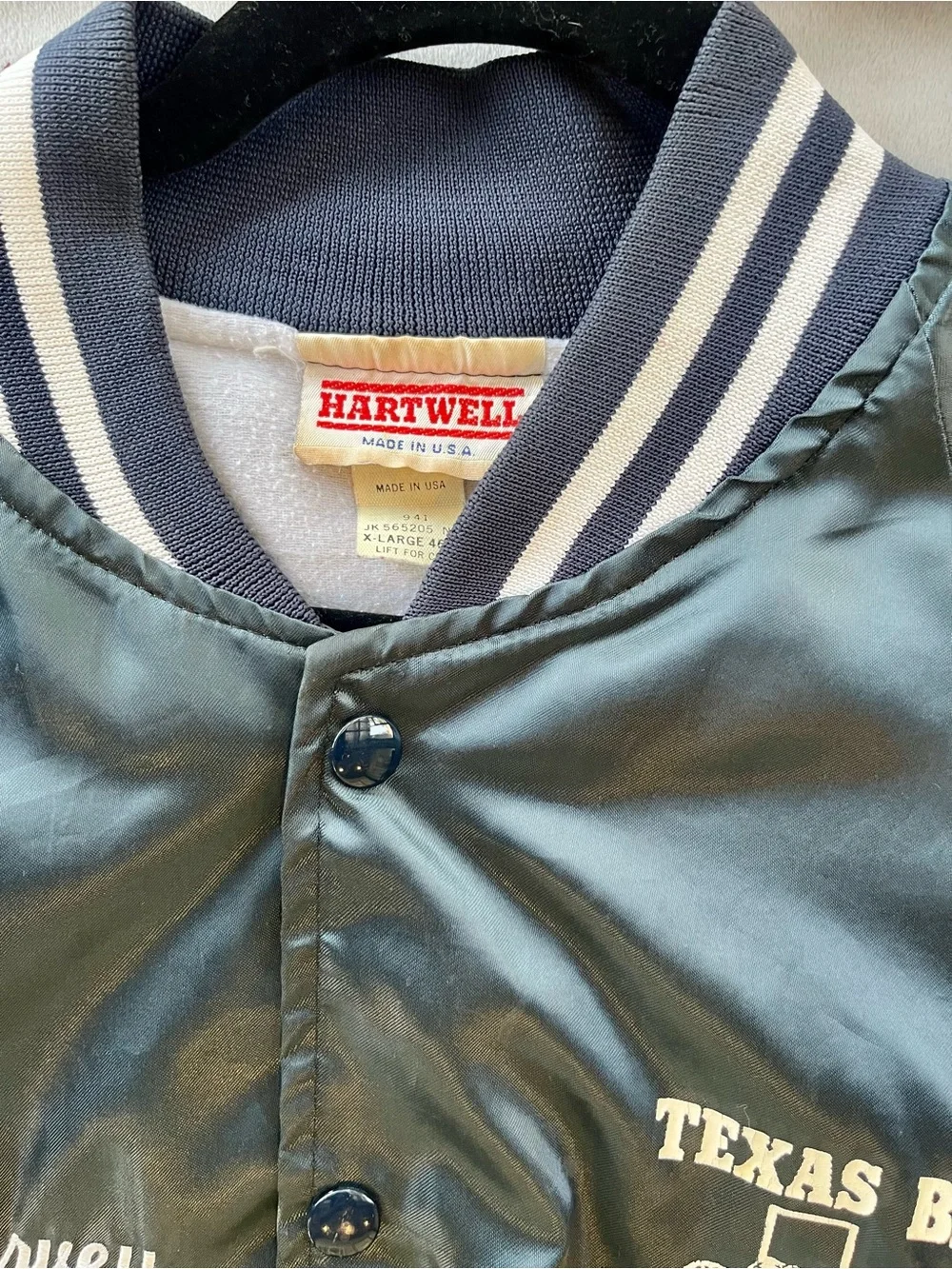 Vintage Texas Bass Wranglers Satin Bomber Jacket in Teal with White Trim